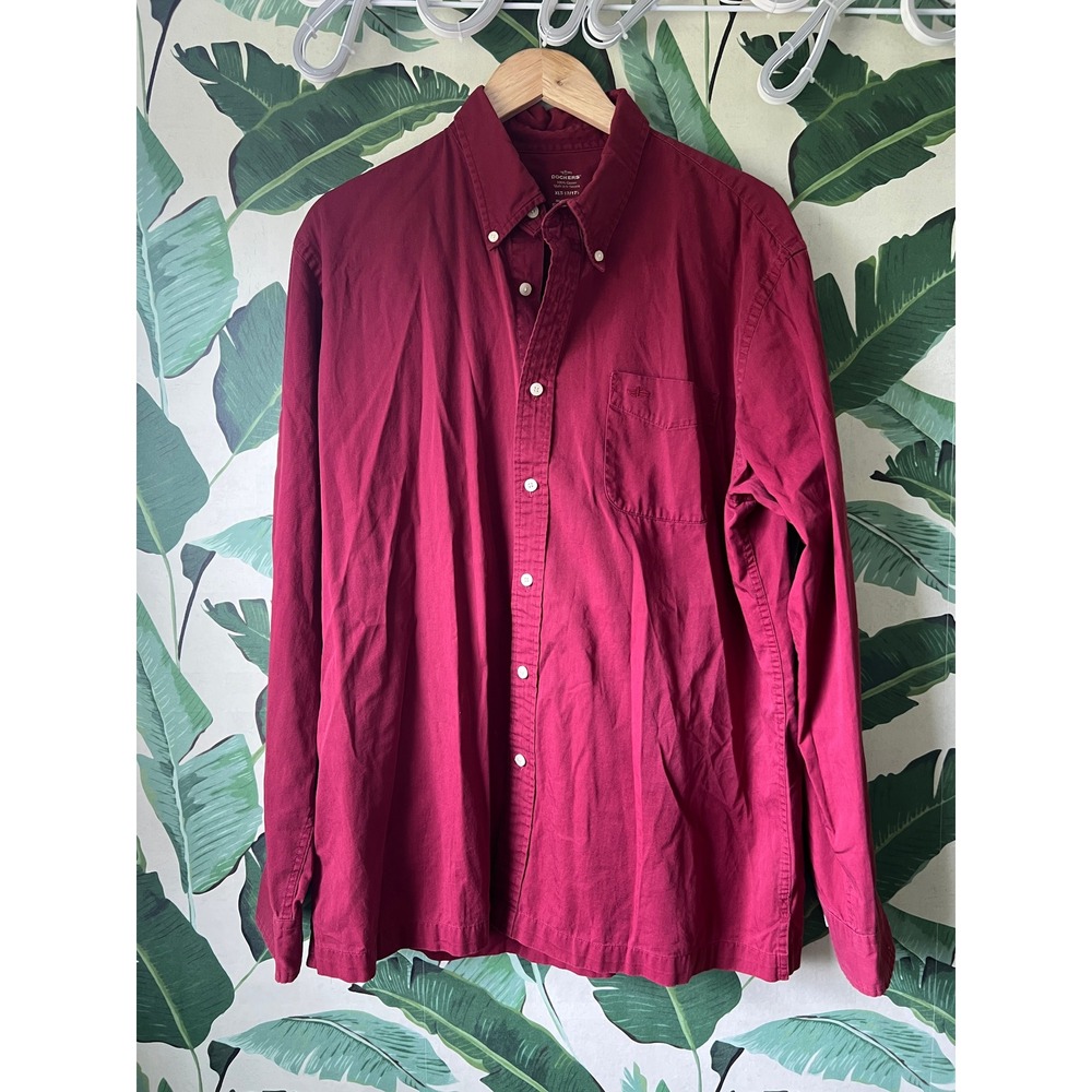 Dockers Button Down Shirt Mens XLT 17/17.5 Red‎ Burgundy
